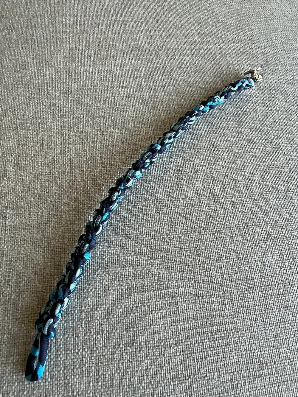 Hermes | Kid Silk Bracelet Blue Color with Palladium-plated Button Clasp